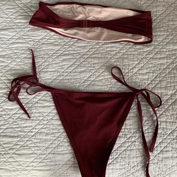 ribbed tie side bandeau bathing suit - Picture 2 of 3